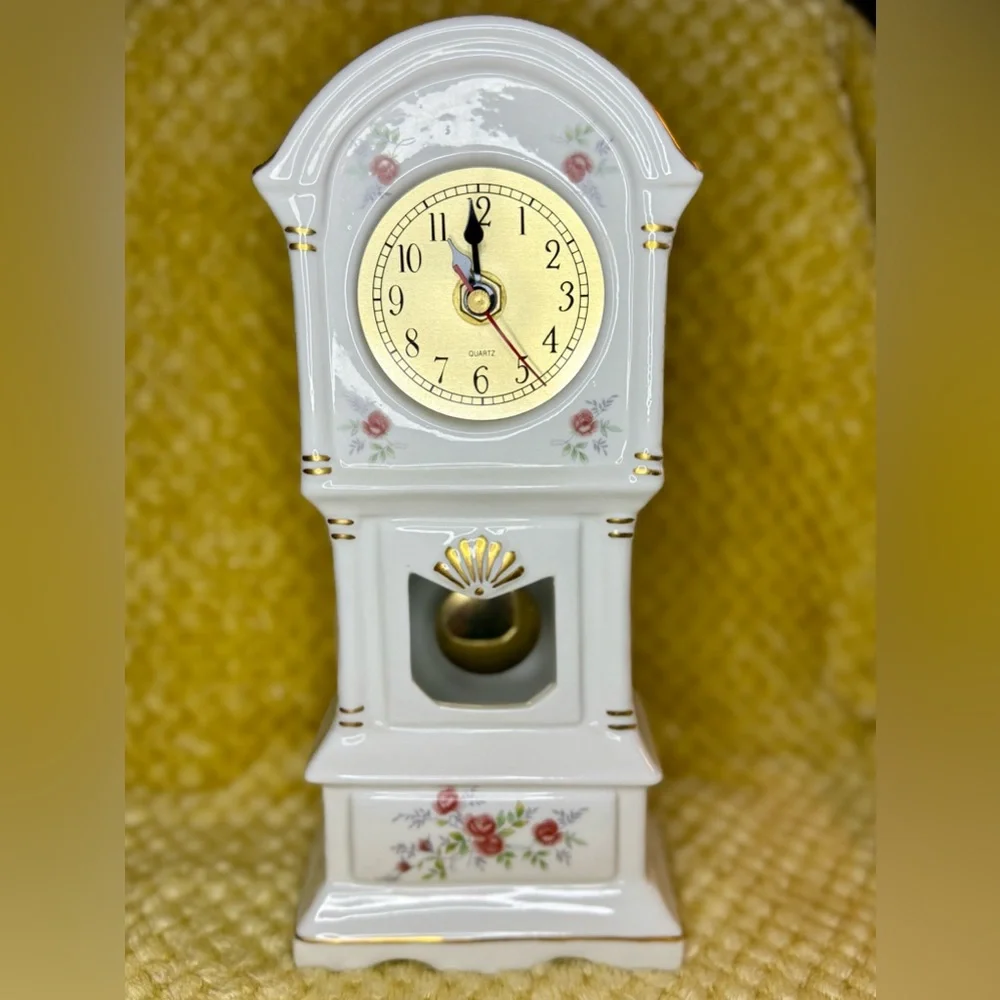 Vintage Floral Ceramic Mantel Clock ~ Grandfather Clock